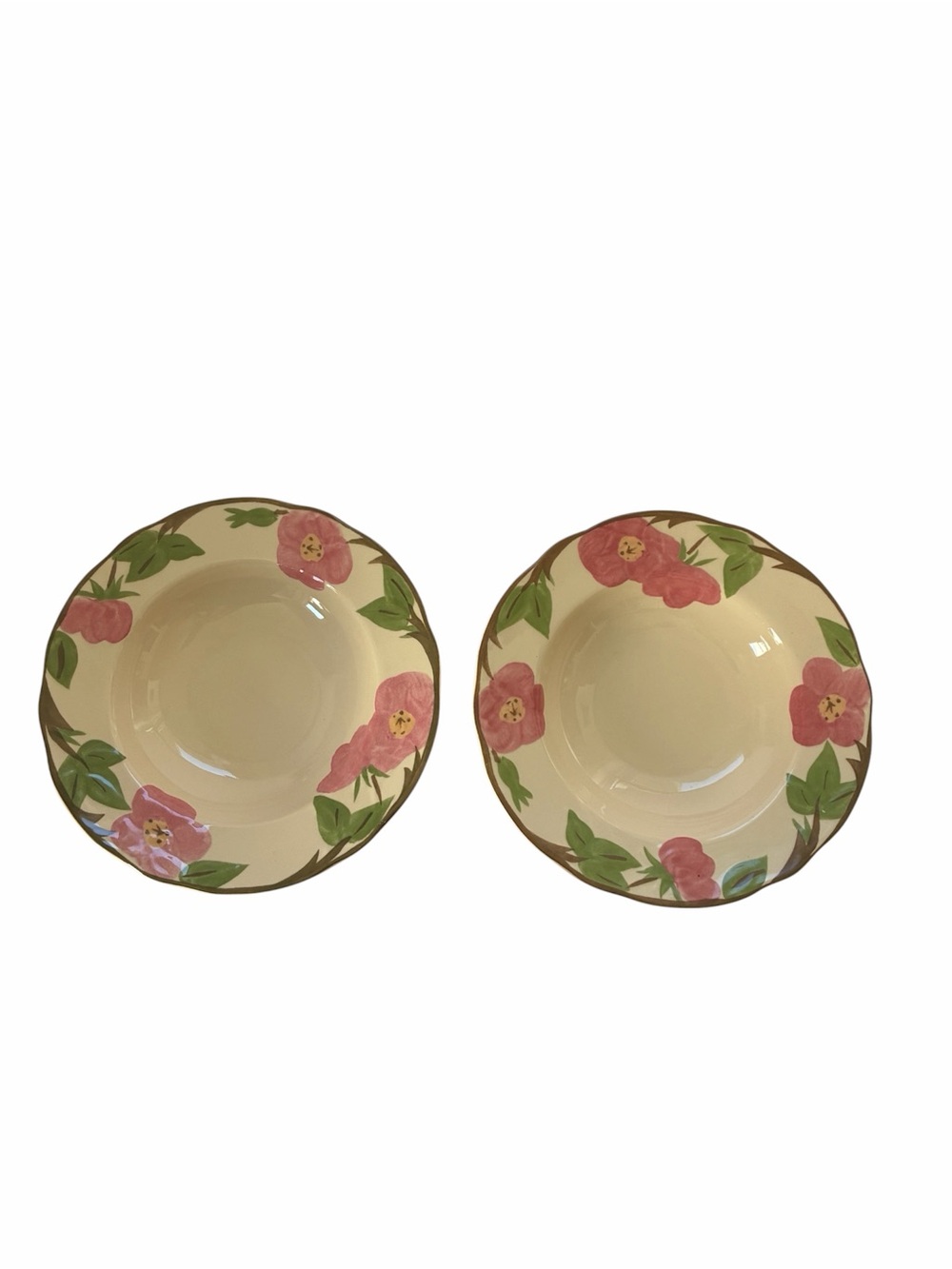 Franciscan Desert Rose Floral Ceramic Soup Bowls - Pink and Green (Set of 2)